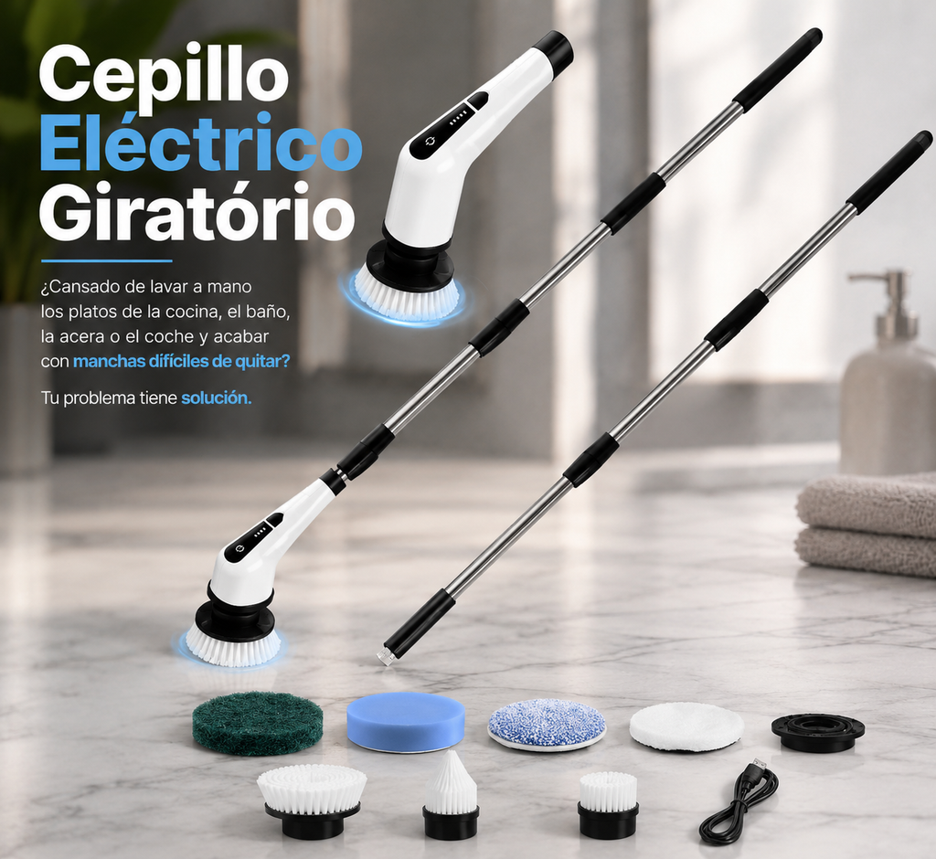 🏆 Cepillo Eléctrico Giratorio 9 en 1 – Potencia, Versatilidad y Limpieza Total🧼