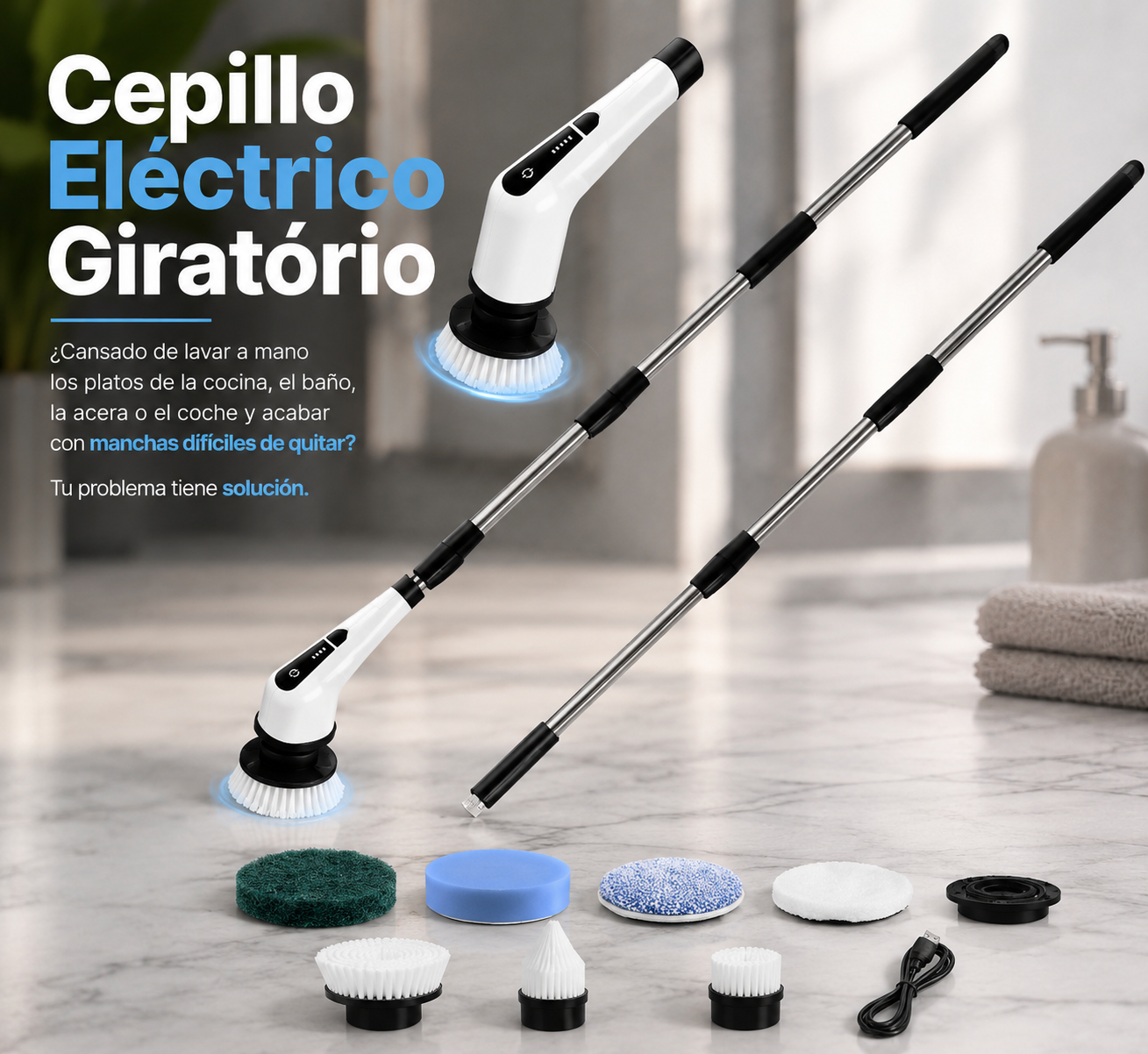 🏆 Cepillo Eléctrico Giratorio 9 en 1 – Potencia, Versatilidad y Limpieza Total🧼