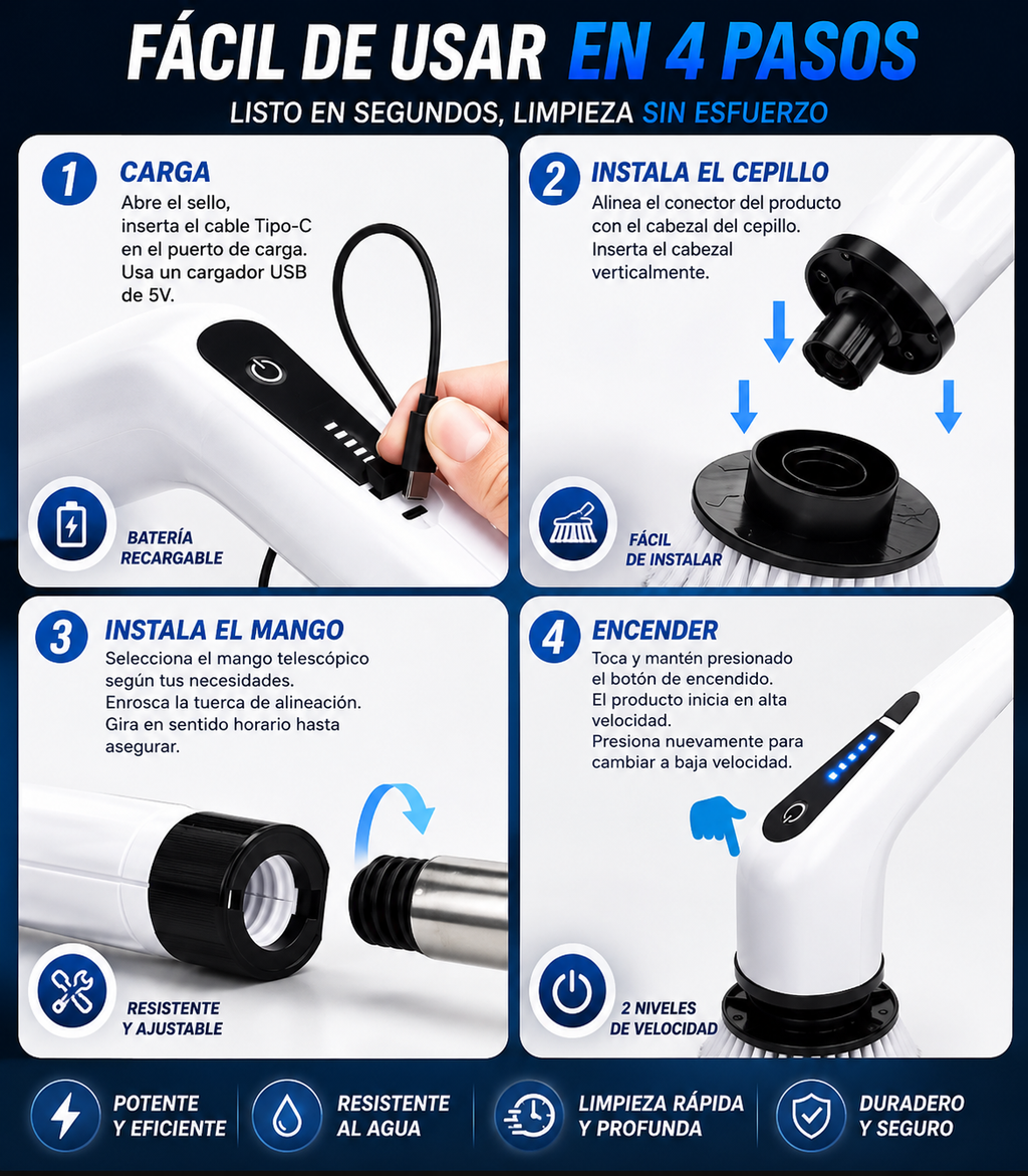 🏆 Cepillo Eléctrico Giratorio 9 en 1 – Potencia, Versatilidad y Limpieza Total🧼